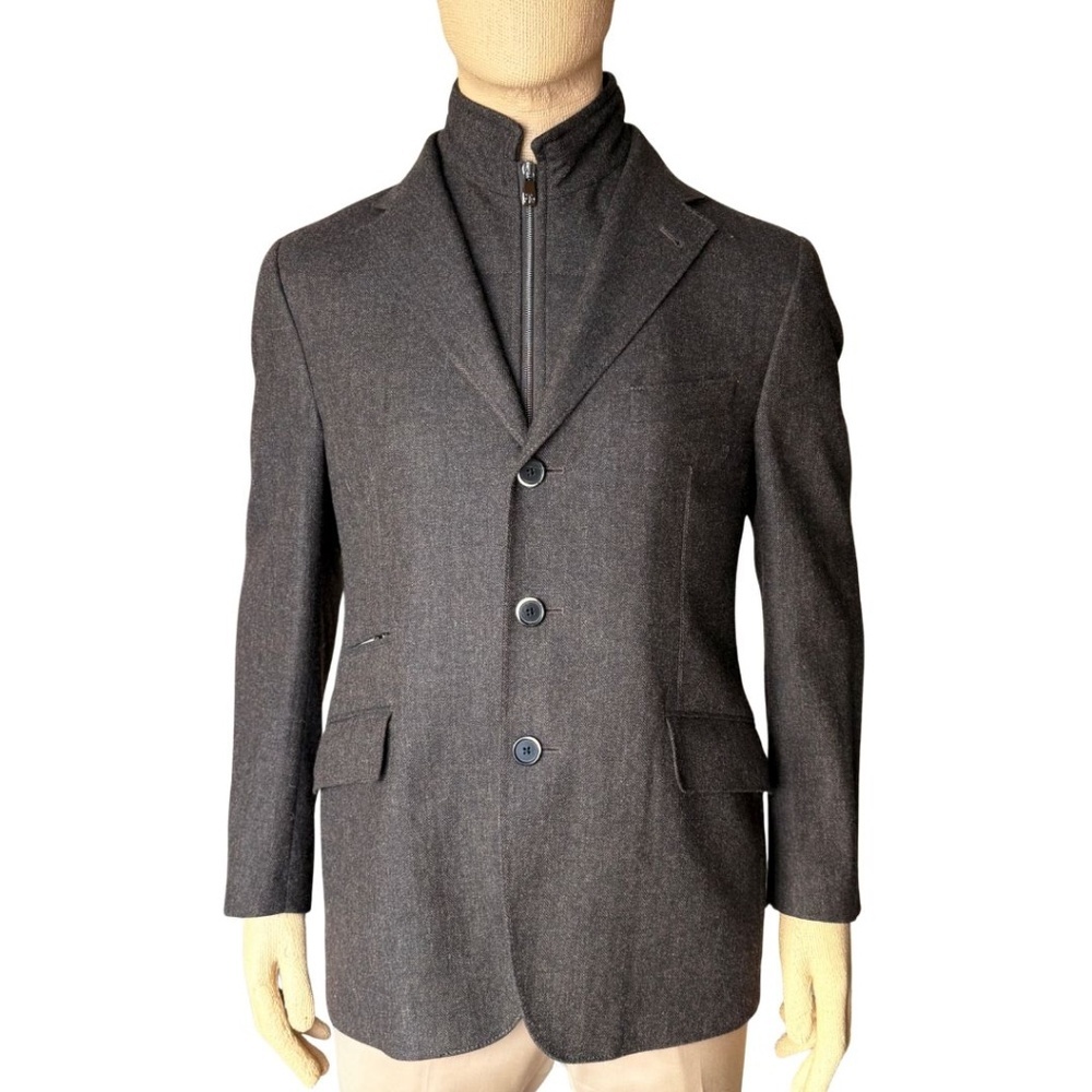 CORNELIANI WOOL AND CASHMERE BLAZER WITH DETACHABLE VEST LOOK PANEL SIZE 50R